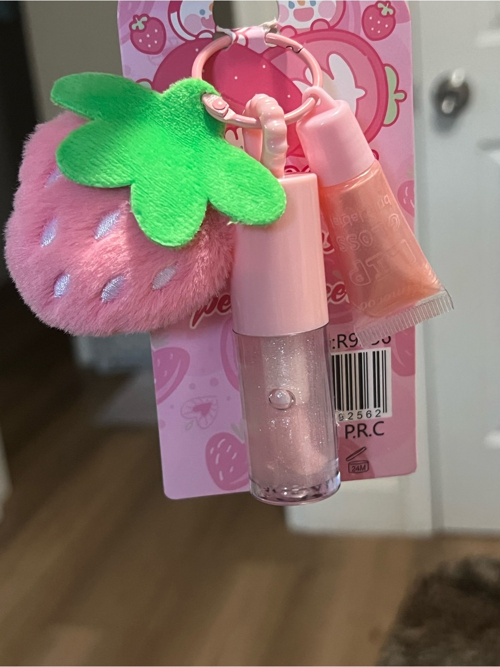 Strawberry Keychain Lip Gloss Set - Icy Pink